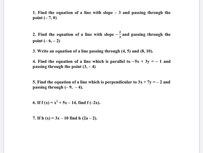 Solved 1. Find the equation of a line with slope - 3 and | Chegg.com