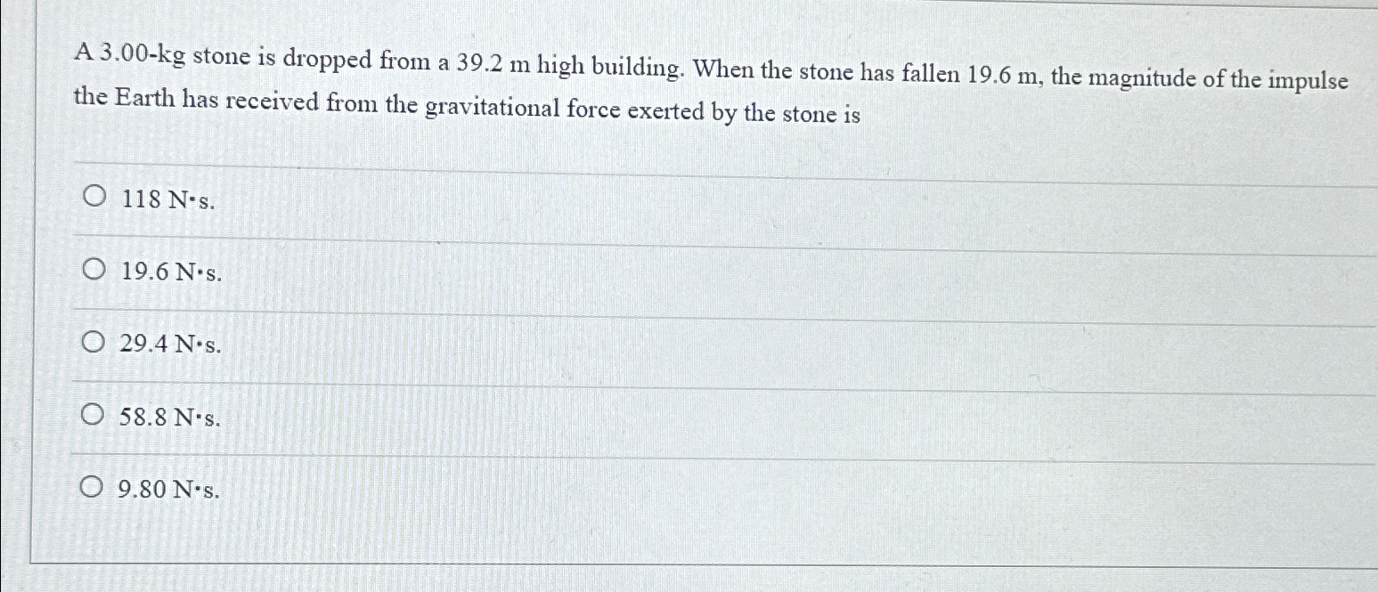 Solved A 3.00 kg stone is dropped from a 39.2m high Chegg