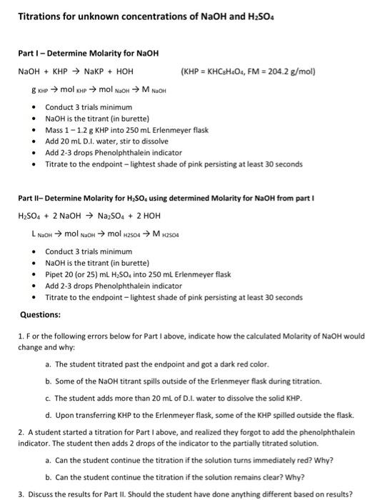 Solved Part I-Determine Molarity for NaOH NaOH+KHP→NaKP+HOH | Chegg.com