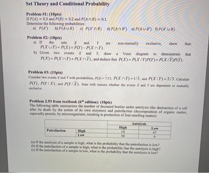 Solved Set Theory and Conditional Probability Problem #1: | Chegg.com