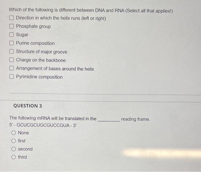 Solved Which of the following is different between DNA and | Chegg.com