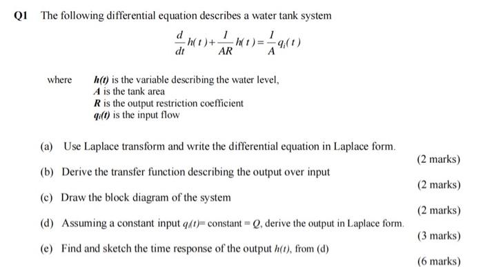 Solved Q1 The following differential equation describes a | Chegg.com