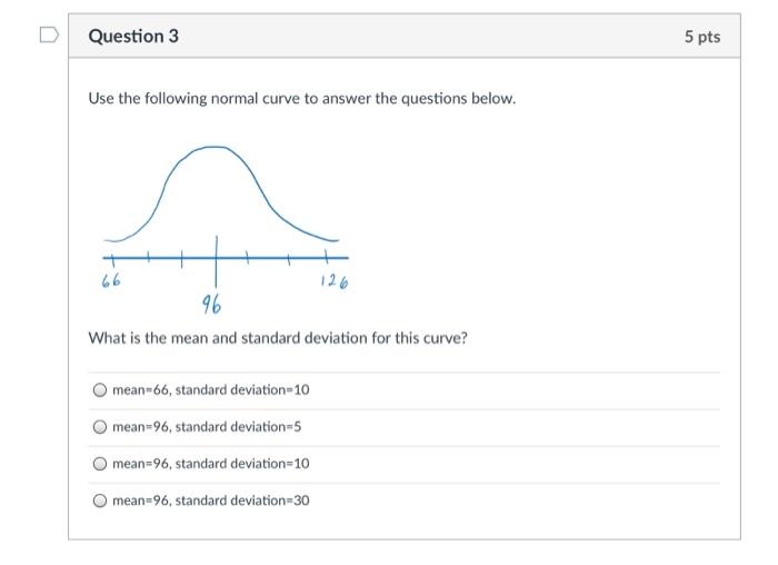 Solved D Question 3 5 pts Use the following normal curve to | Chegg.com