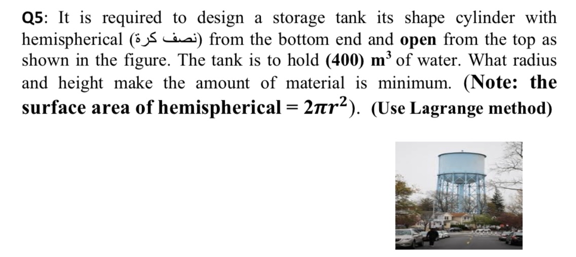 Solved Q5: It is required to design a storage tank its shape | Chegg.com