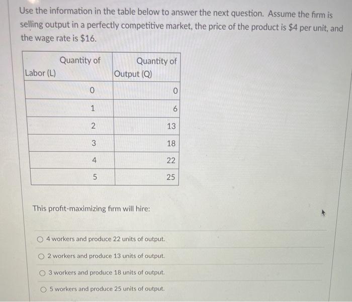 Solved Use the information in the table below to answer the | Chegg.com