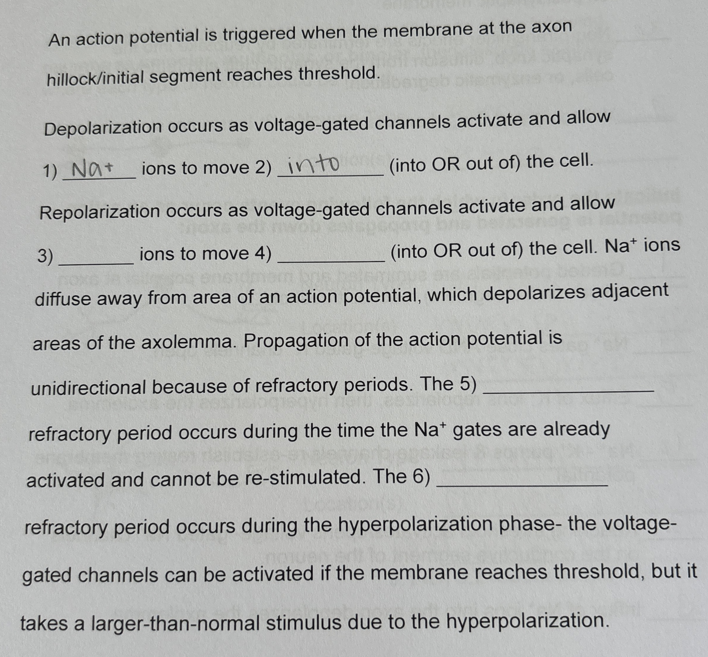 Solved An action potential is triggered when the membrane at | Chegg.com