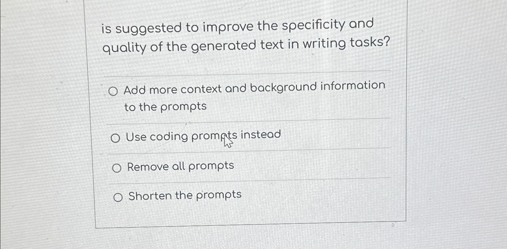 Solved is suggested to improve the specificity and quality | Chegg.com