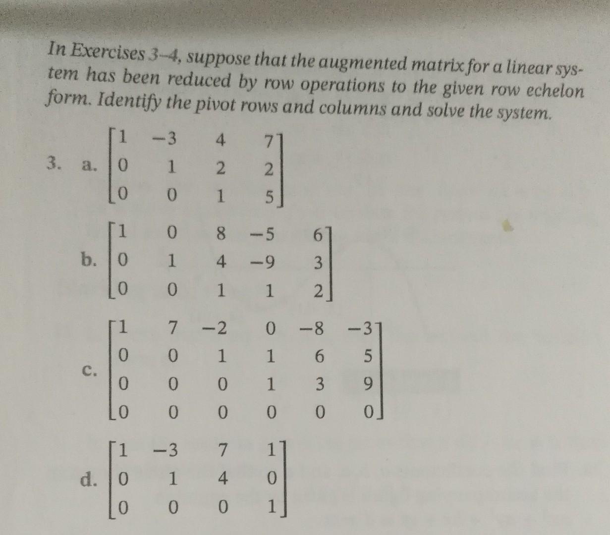 Solved In Exercises 3 4 suppose that the augmented matrix Chegg