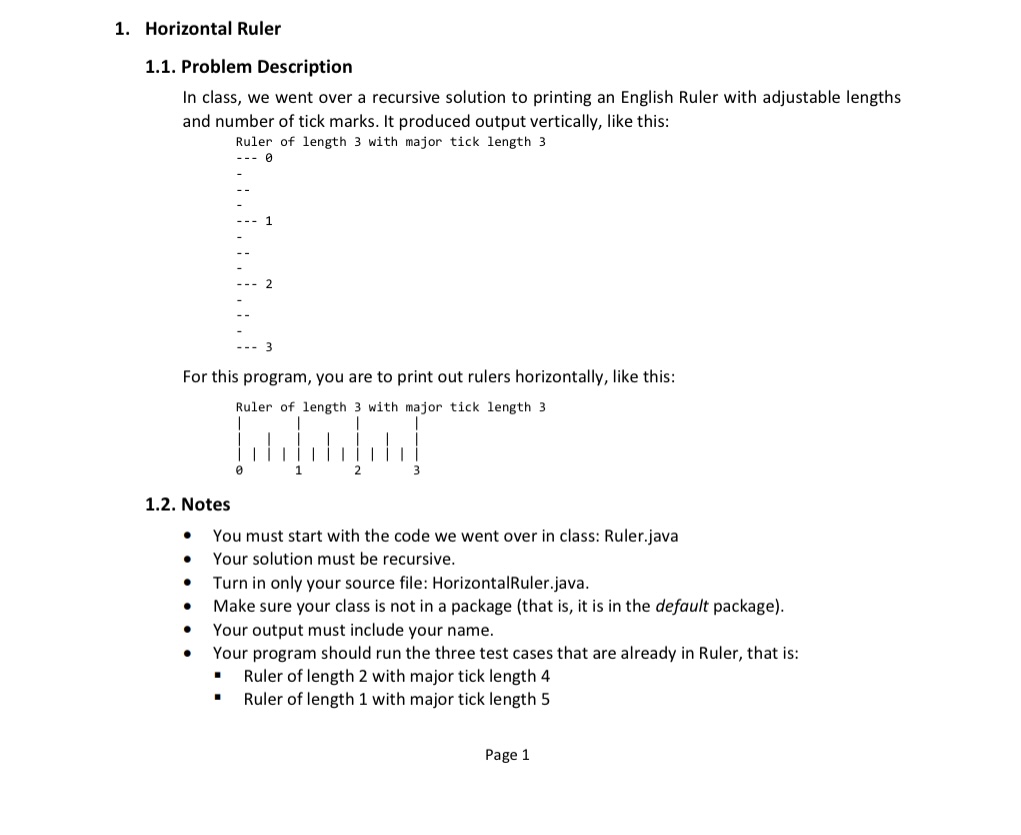 Solved Horizontal RulerProblem Description:a recursive | Chegg.com