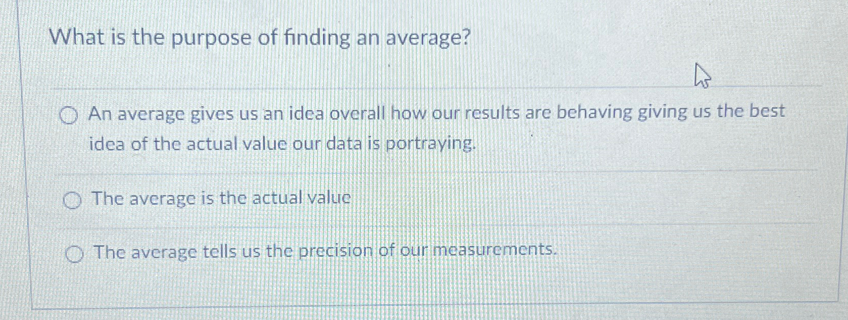 Solved What is the purpose of finding an average?An average | Chegg.com