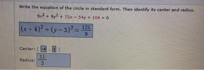 Solved Write the equation of the circle in standard form. | Chegg.com
