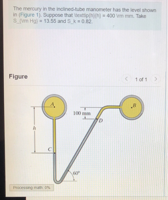 Solved The mercury in the inclined-tube manometer has the | Chegg.com