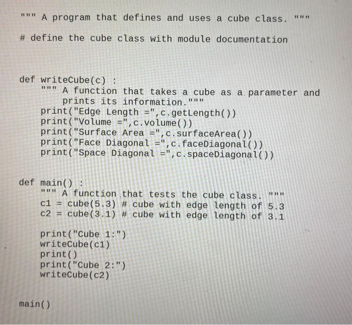 Solved 11 A program that defines and uses a cube class. # | Chegg.com