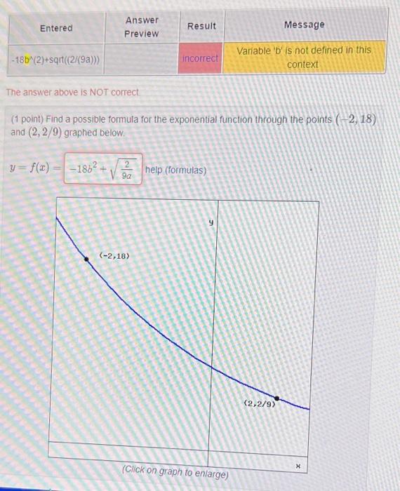 Solved (1 point) Find a possible formula for the exponential | Chegg.com