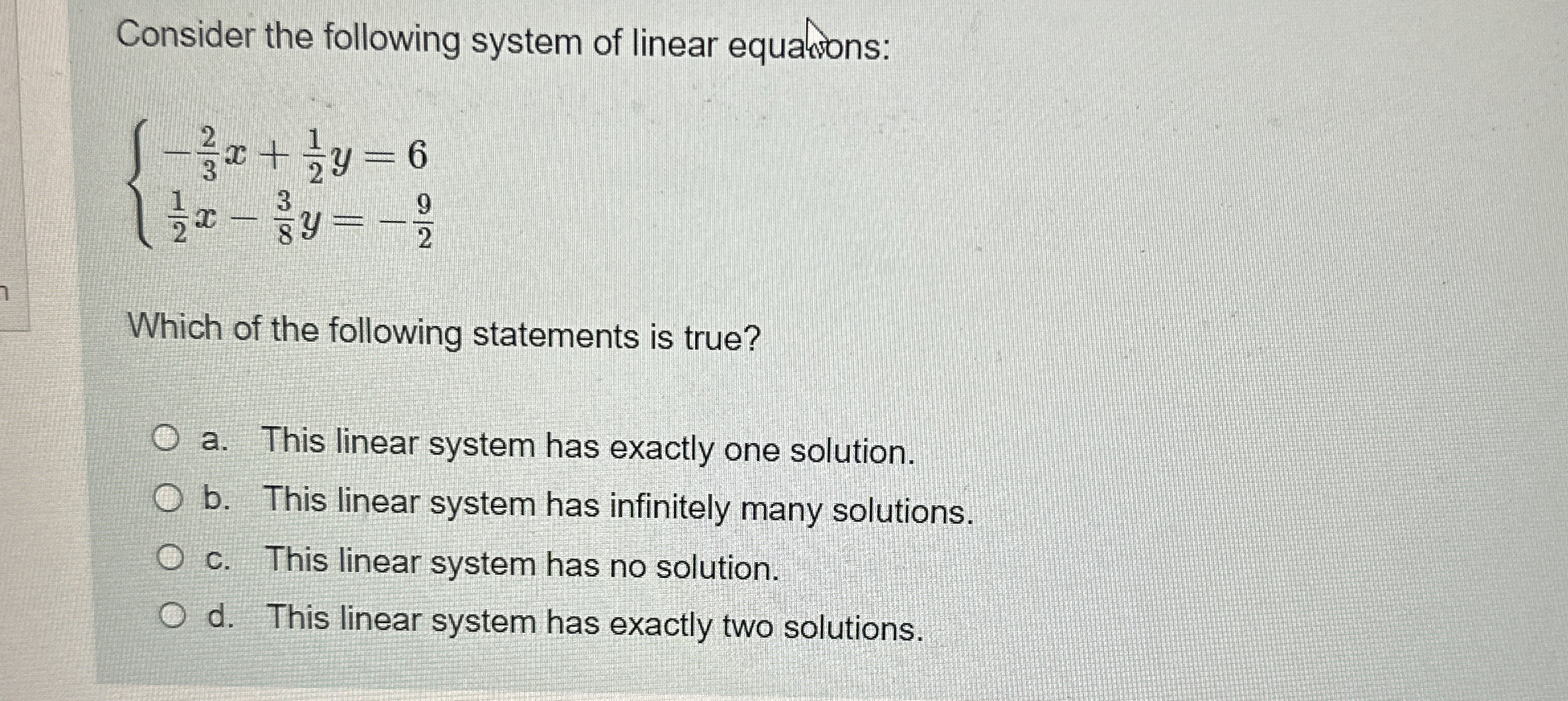 Solved Consider the following system of linear | Chegg.com