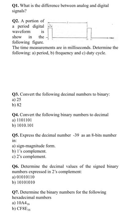 Solved Q1. What is the difference between analog and digital | Chegg.com