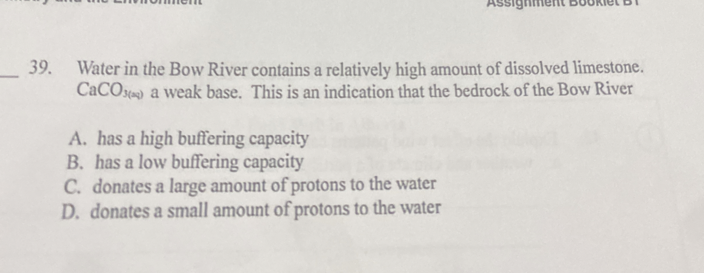 Solved Water in the Bow River contains a relatively high
