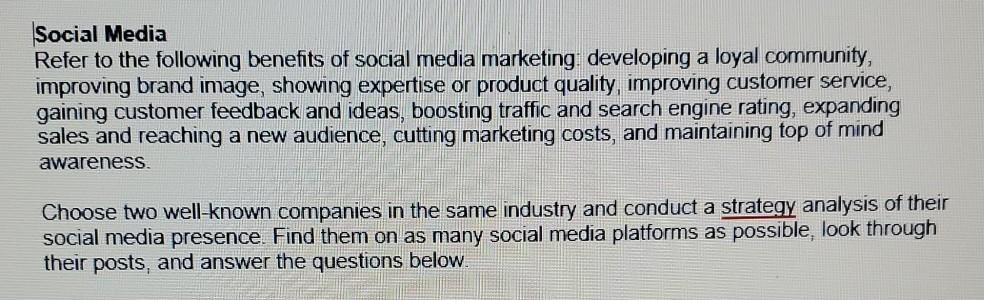 Solved Social Media Refer to the following benefits of | Chegg.com