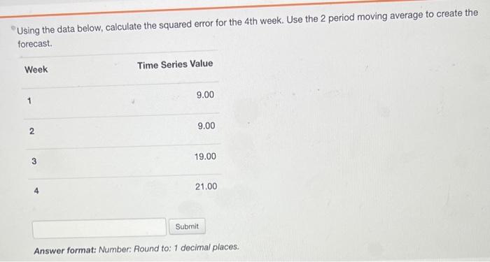Solved Using the data below, calculate the squared error for | Chegg.com