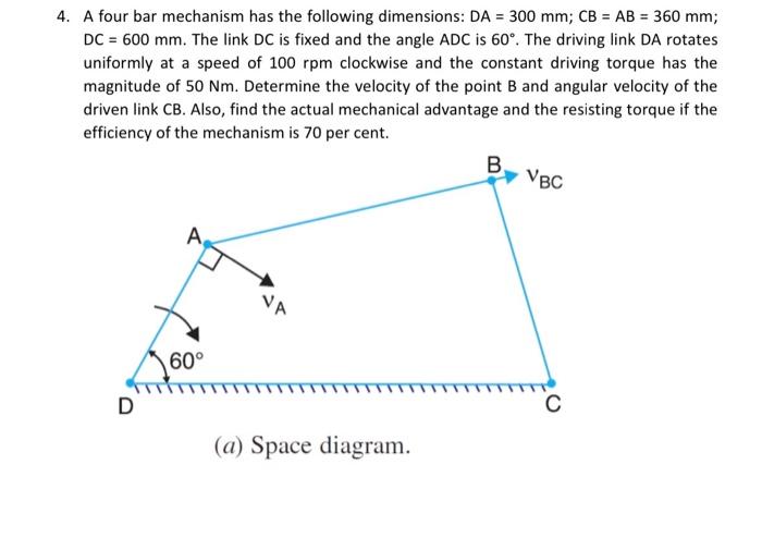 Solved 4. A four bar mechanism has the following dimensions