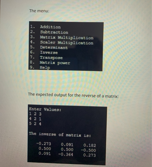 Project: A mini C library for matrix operations | Chegg.com