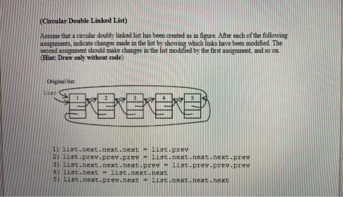 Solved (Circular Double Linked List) Assume That A Circular | Chegg.com