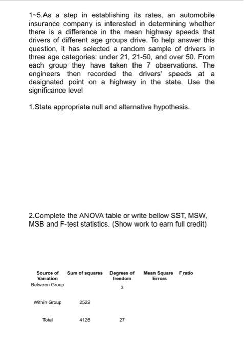Solved SST= MSB= MSW= F= 3. How many data are involved in | Chegg.com