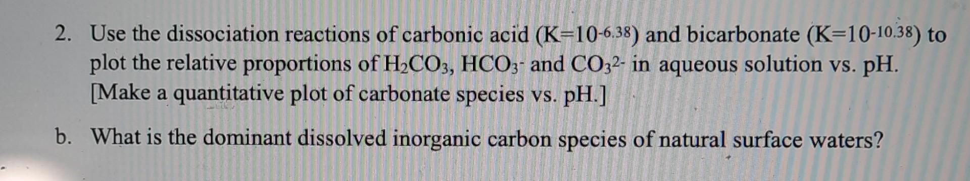 Solved 2. Use the dissociation reactions of carbonic acid | Chegg.com