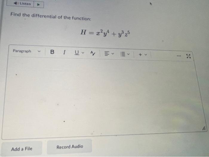 Solved find the differential of the function h x2y4 y3z5 chegg