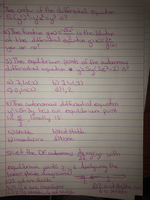 Solved The Order Of The Differential Equation 5 Cy Chegg Com