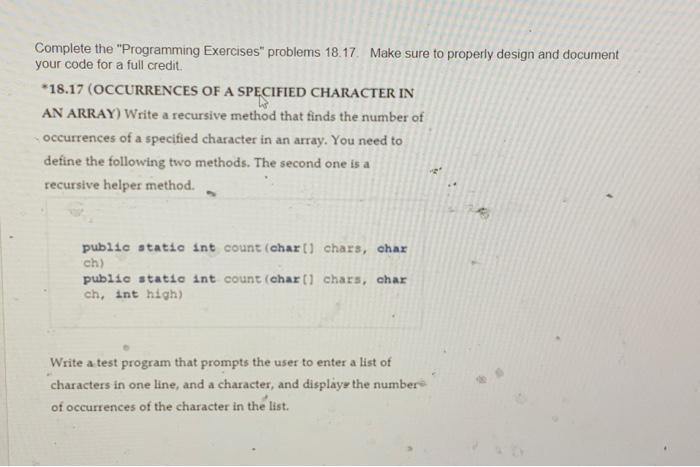 Solved Complete The "Programming Exercises" Problems 18.17. | Chegg.com