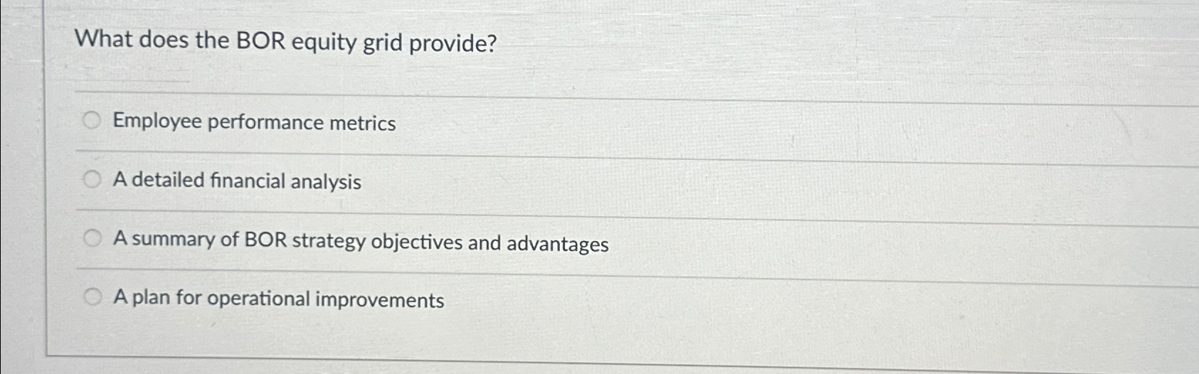 Solved What does the BOR equity grid provide?Employee | Chegg.com