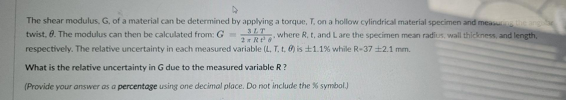 Solved The shear modulus, G, of a material can be determined | Chegg.com