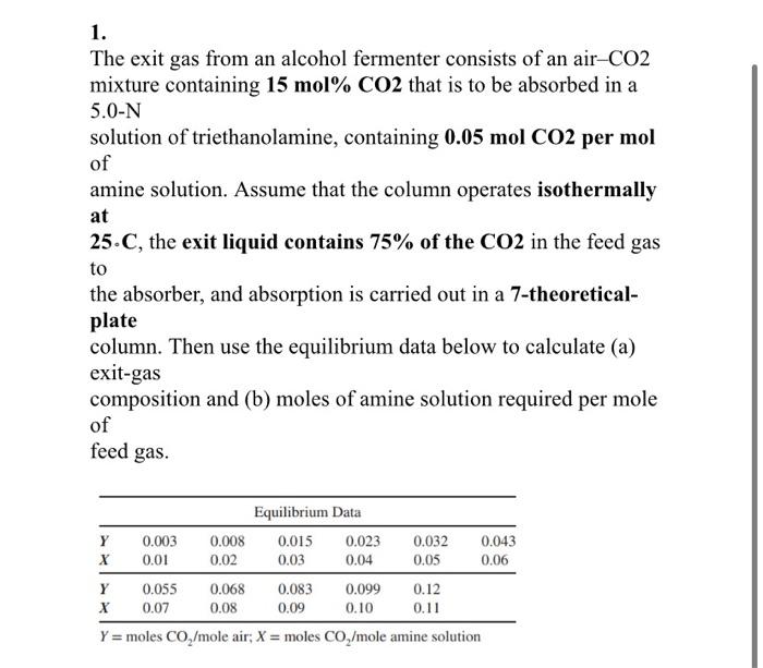 Solved 1. The exit gas from an alcohol fermenter consists of