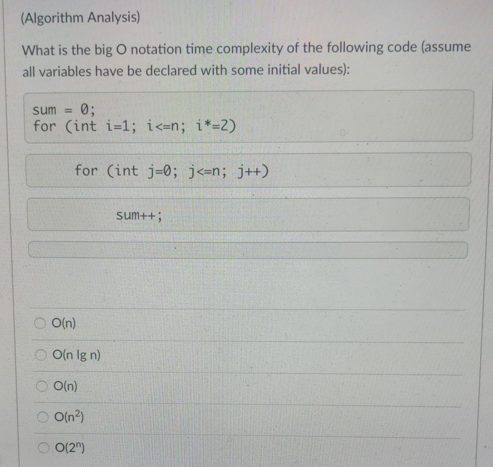 Solved (Algorithm Analysis) What Is The Big O Notation Time | Chegg.com ...