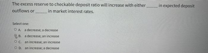 Solved The excess reserve to checkable deposit ratio will | Chegg.com