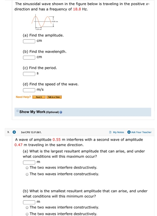 Solved The sinusoidal wave shown in the figure below is | Chegg.com
