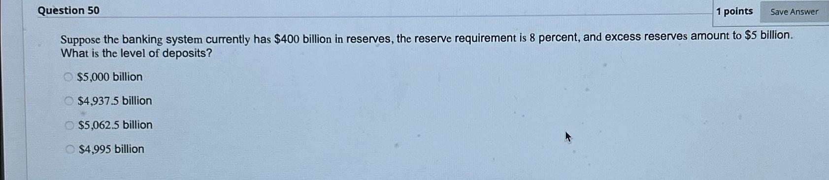 Solved Question 501 ﻿pointsSuppose The Banking System | Chegg.com