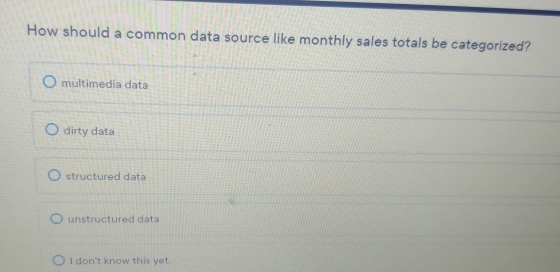 Solved How should a common data source like monthly sales | Chegg.com