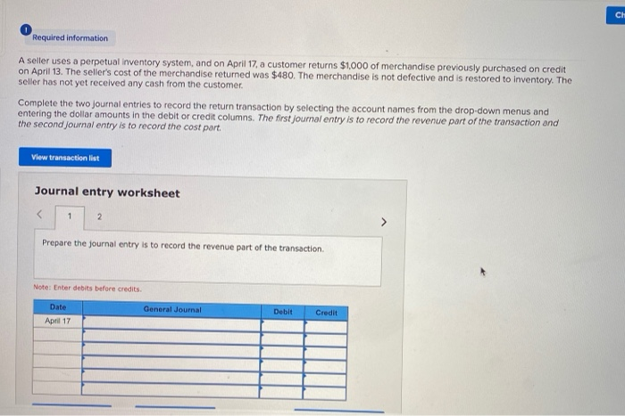 Solved CH Required information A seller uses a perpetual | Chegg.com