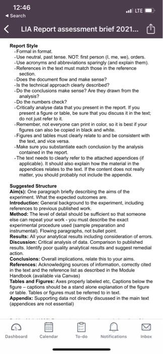 vil : 12:46 Search く LIA Report assessment brief | Chegg.com