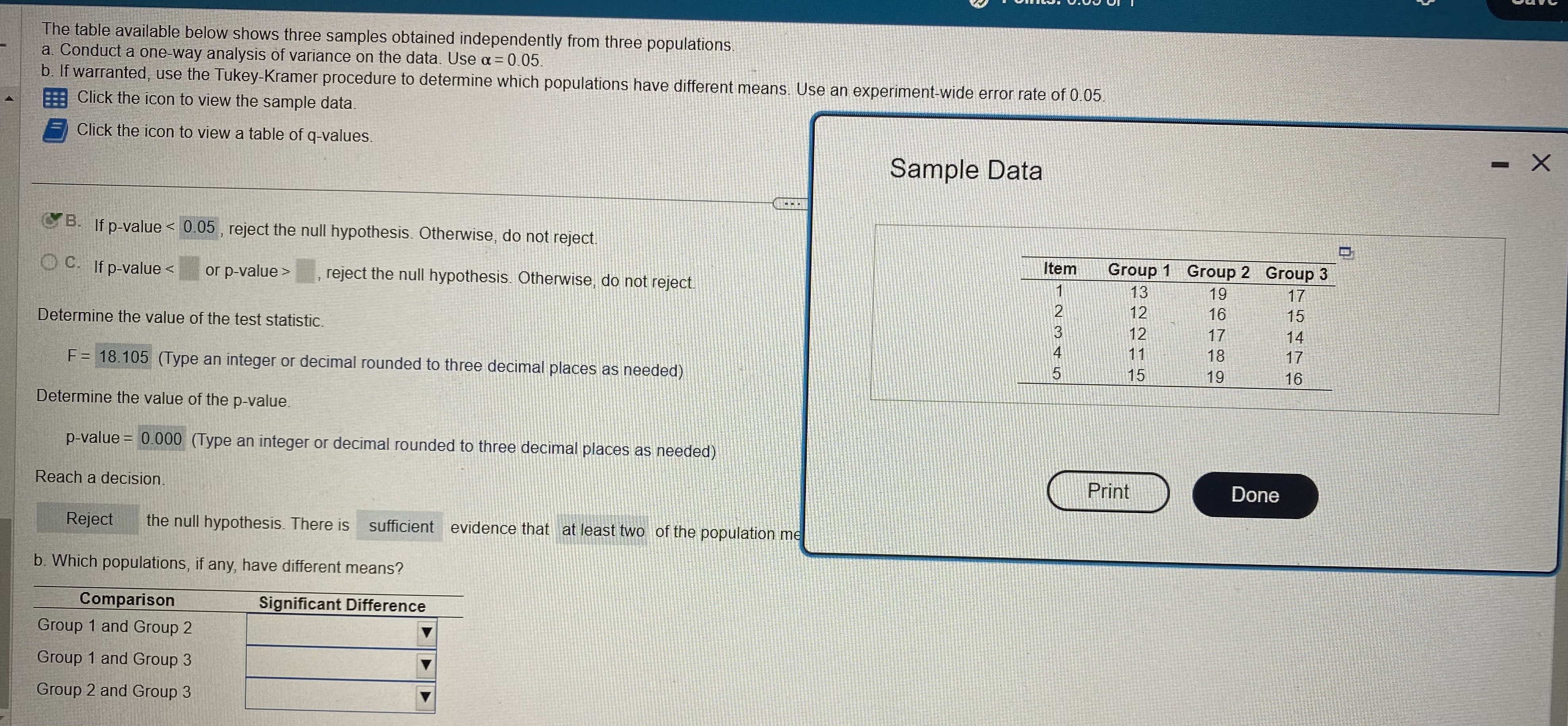 Solved The table available below shows three samples | Chegg.com