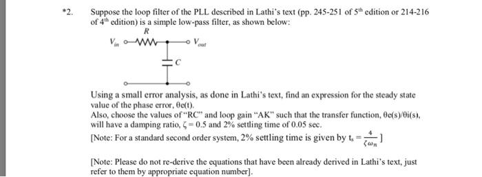 Solved Suppose the loop filter of the PLL described in | Chegg.com