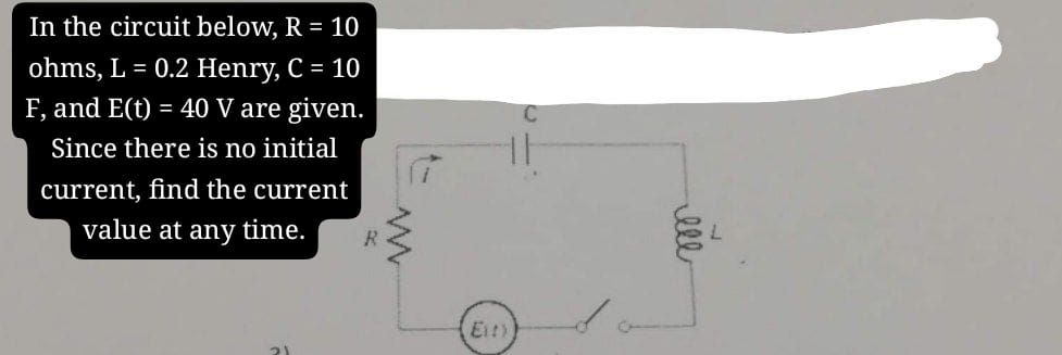 Solved In the circuit below, R = 10 ﻿ohms, L = 0.2 ﻿Henry, C | Chegg.com