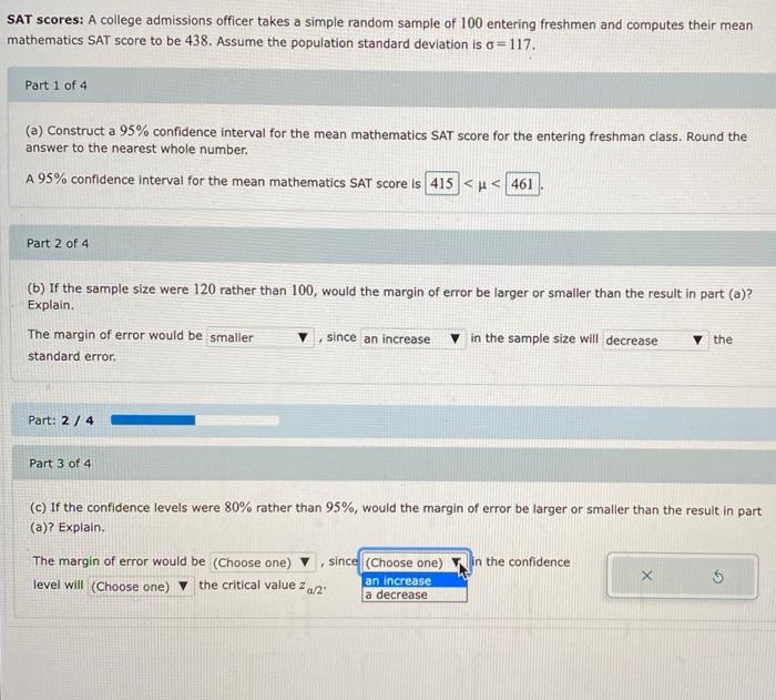 Solved SAT scores A college admissions officer takes a