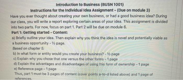 Solved Introduction To Business (BUSN 1001) Instructions For | Chegg.com