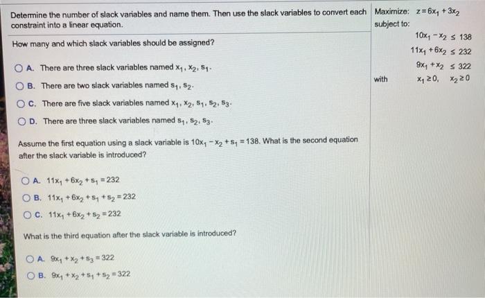 Solved Determine The Number Of Slack Variables And Name | Chegg.com