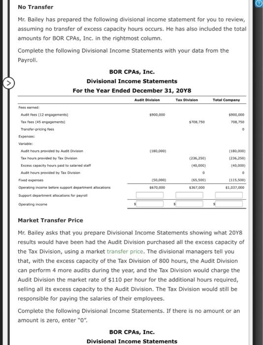 Solved No Transfer Mr. Bailey has prepared the following | Chegg.com