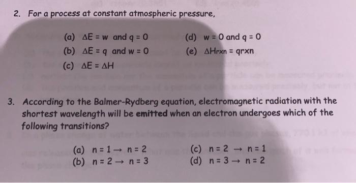 Solved 2 For A Process At Constant Atmospheric Pressure Chegg Com