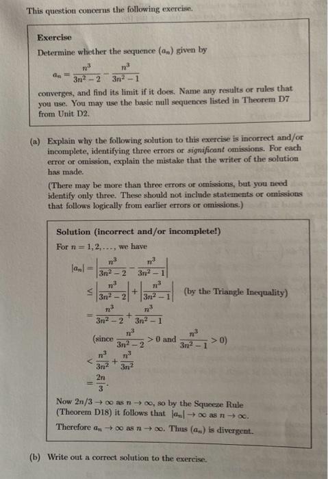Solved This question concerns the following exercise. | Chegg.com